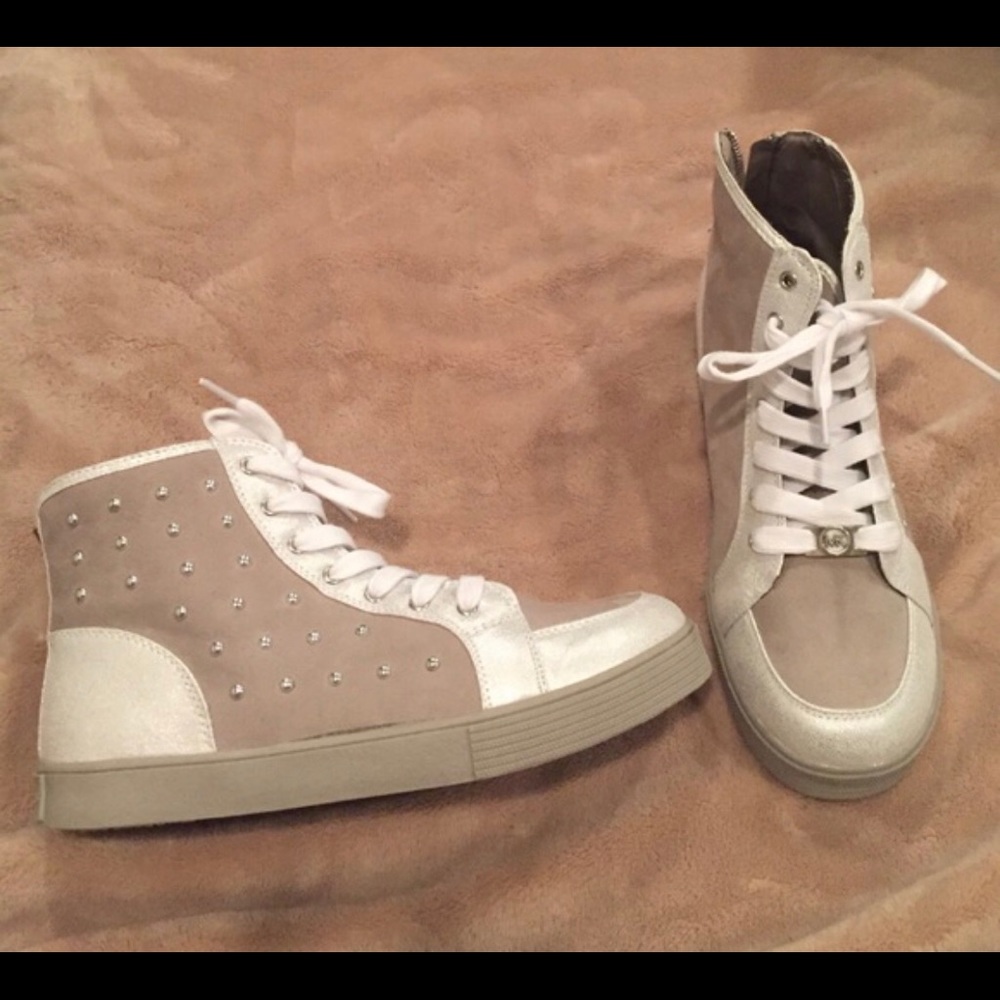 Michael Kors studded suede high top tennis shoes